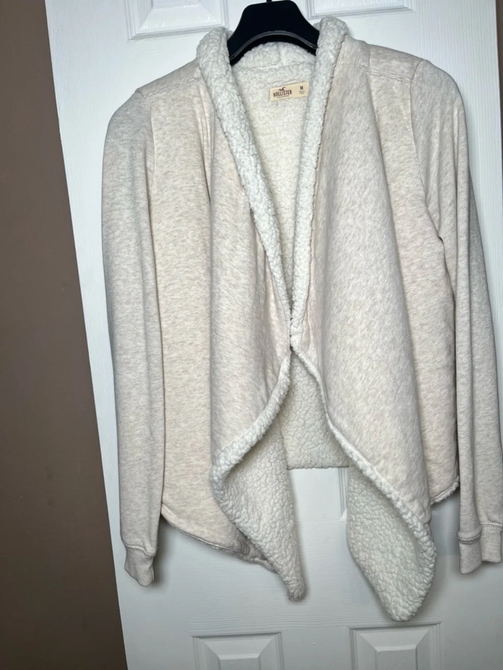 Hollister Cream Fleece Cardigan Cotton Blend Sweater  Size M